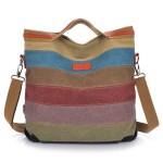Women Canvas Striped Contrast Color Canvas Crossboby Bags