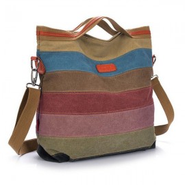 Women Canvas Striped Contrast Color Canvas Crossboby Bags