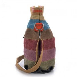 Women Canvas Striped Contrast Color Canvas Crossboby Bags