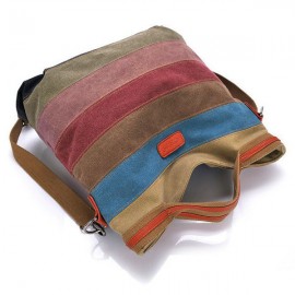 Women Canvas Striped Contrast Color Canvas Crossboby Bags