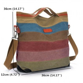 Women Canvas Striped Contrast Color Canvas Crossboby Bags