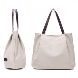 Women Canvas Tote Bags Pure Color Casual Simple Shoulder Bags Large Capacity Shopping Bags