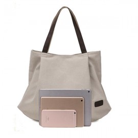 Women Canvas Tote Bags Pure Color Casual Simple Shoulder Bags Large Capacity Shopping Bags