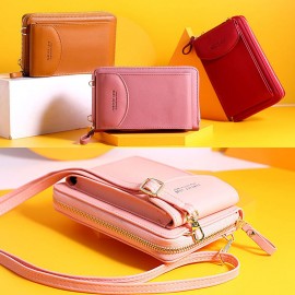 Women Card Slots 6.3 Inch Phone Bag Solid Crossbody Bag