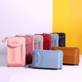 Women Card Slots 6.3 Inch Phone Bag Solid Crossbody Bag
