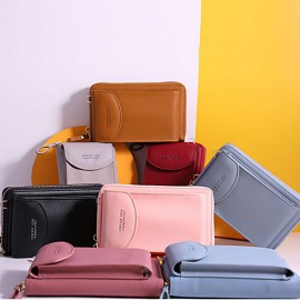 Women Card Slots 6.3 Inch Phone Bag Solid Crossbody Bag