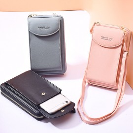 Women Card Slots 6.3 Inch Phone Bag Solid Crossbody Bag