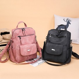 Women Casual Large Capacity Shoulder Bag Solid Backpack