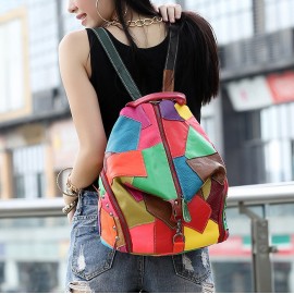 Women Casual Patchwork Genuine Leather Large Capacity Shoulder Bags Crossbody Bags