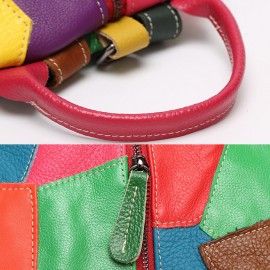 Women Casual Patchwork Genuine Leather Large Capacity Shoulder Bags Crossbody Bags