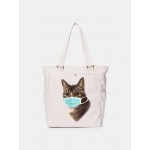 Women Cat Pattern Mask Casual Canvas Shoulder Bag