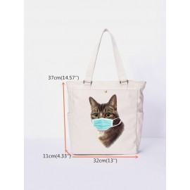 Women Cat Pattern Mask Casual Canvas Shoulder Bag