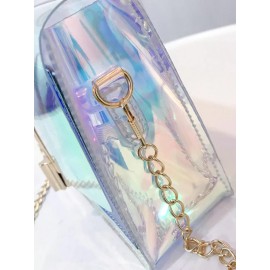 Women Clear Laser Shoulder Bag Chains Stylish PVC Mini Crossbody Bag