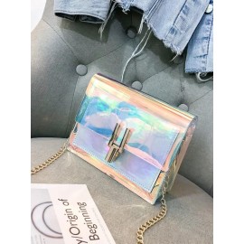 Women Clear Laser Shoulder Bag Chains Stylish PVC Mini Crossbody Bag