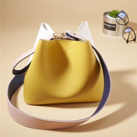 Women Contrast Bucket Bag PU Leather Casual Handbag Leisure Crossbody Bag