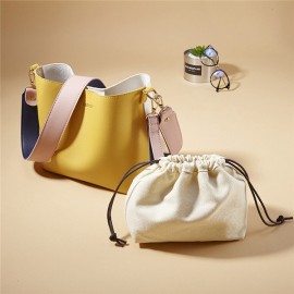 Women Contrast Bucket Bag PU Leather Casual Handbag Leisure Crossbody Bag