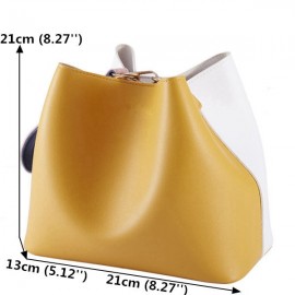 Women Contrast Bucket Bag PU Leather Casual Handbag Leisure Crossbody Bag