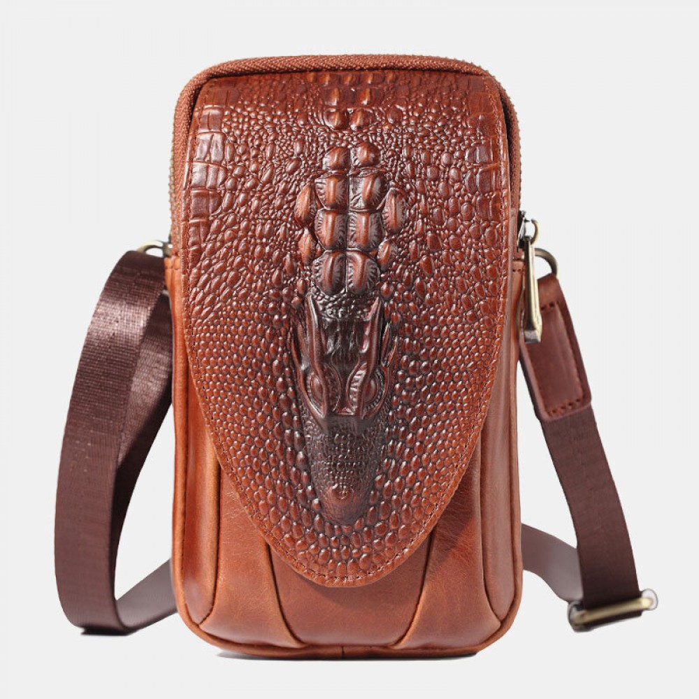 Women Crocodile Pattern Bum Bag Genuine Leather Phone Bag Belt Bag