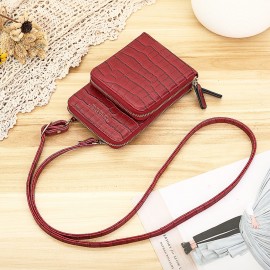 Women Crocodile Pattern Card Bag Phone Bag Crossbody Bag