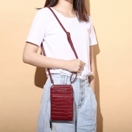 Women Crocodile Pattern Card Bag Phone Bag Crossbody Bag