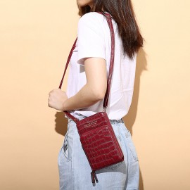 Women Crocodile Pattern Card Bag Phone Bag Crossbody Bag