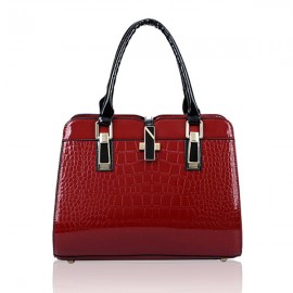 Women Crocodile Pattern Patent Elegant Handbag Casual Shoulder Bag