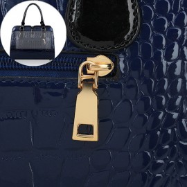 Women Crocodile Pattern Patent Elegant Handbag Casual Shoulder Bag