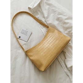 Women Crocodile Pattern Solid Satchel Shoulder Bag