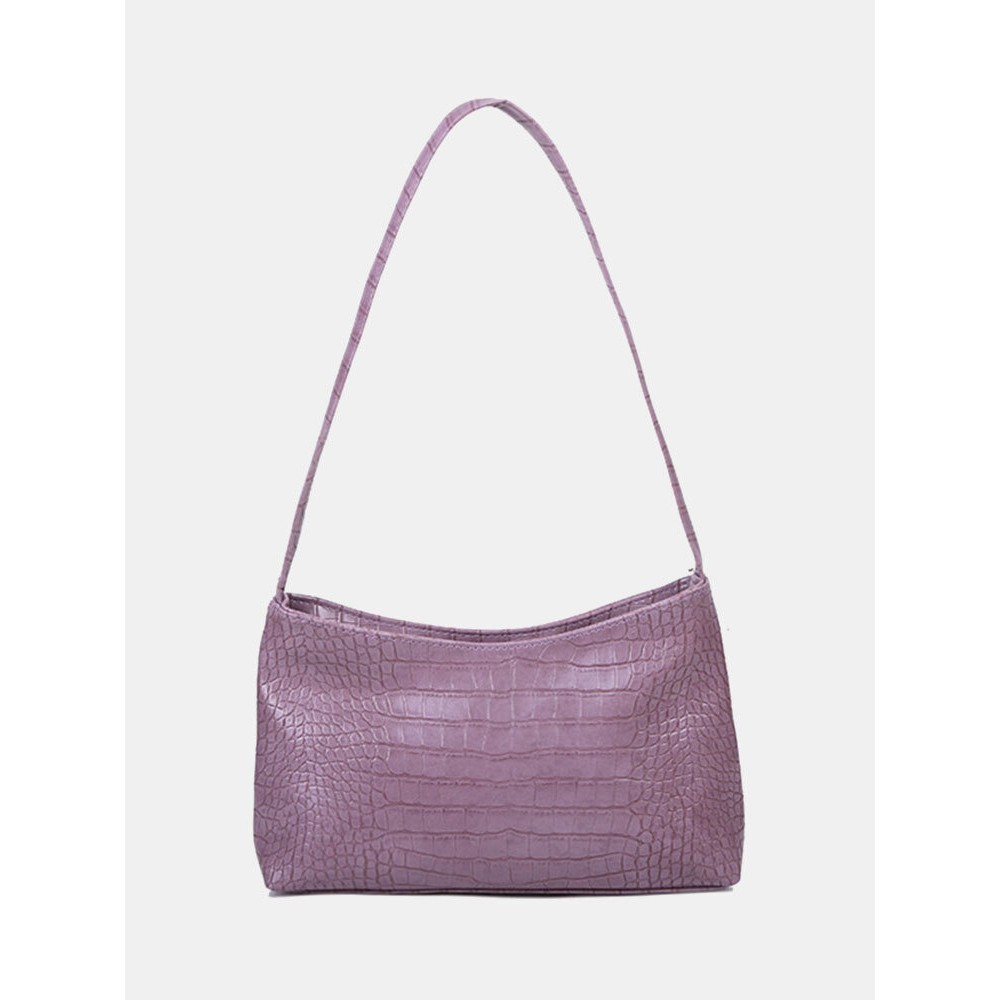 Women Crocodile Pattern Solid Satchel Shoulder Bag