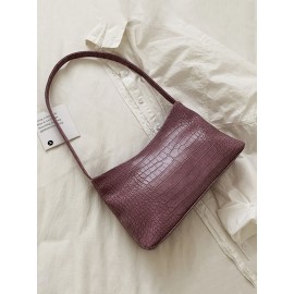 Women Crocodile Pattern Solid Satchel Shoulder Bag