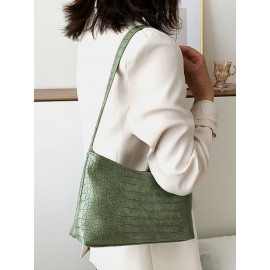 Women Crocodile Pattern Solid Satchel Shoulder Bag