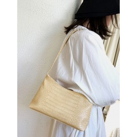 Women Crocodile Pattern Solid Satchel Shoulder Bag