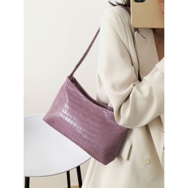 Women Crocodile Pattern Solid Satchel Shoulder Bag