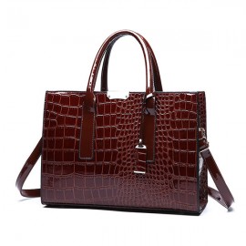 Women Crocodile Pattern Tote Handbag Large Capacity Solid Crossbody Bag