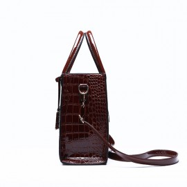 Women Crocodile Pattern Tote Handbag Large Capacity Solid Crossbody Bag