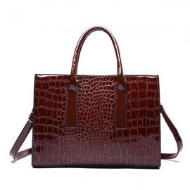 Women Crocodile Pattern Tote Handbag Large Capacity Solid Crossbody Bag