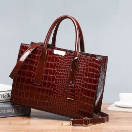 Women Crocodile Pattern Tote Handbag Large Capacity Solid Crossbody Bag