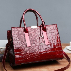 Women Crocodile Pattern Tote Handbag Large Capacity Solid Crossbody Bag