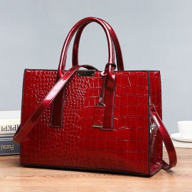 Women Crocodile Pattern Tote Handbag Large Capacity Solid Crossbody Bag