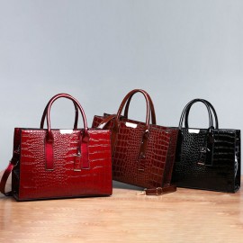 Women Crocodile Pattern Tote Handbag Large Capacity Solid Crossbody Bag
