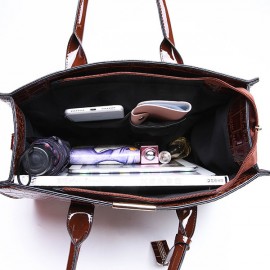 Women Crocodile Pattern Tote Handbag Large Capacity Solid Crossbody Bag