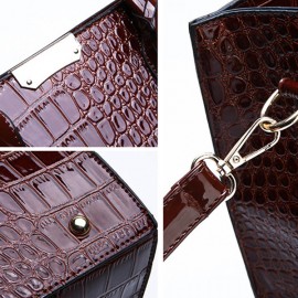 Women Crocodile Pattern Tote Handbag Large Capacity Solid Crossbody Bag