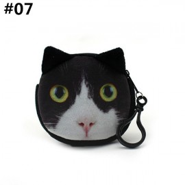Women Cute Cat Coin Purse Round Print Wallet