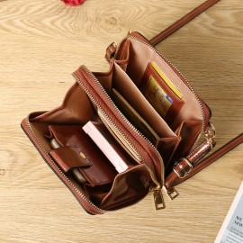Women Design Multifunction Phone Bag Oil Wax Leather Crossbody Bag