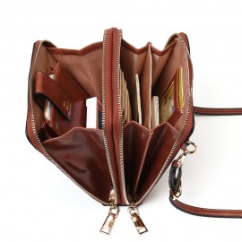 Women Design Multifunction Phone Bag Oil Wax Leather Crossbody Bag