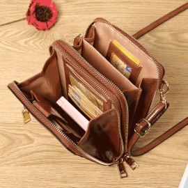 Women Design Multifunction Phone Bag Oil Wax Leather Crossbody Bag