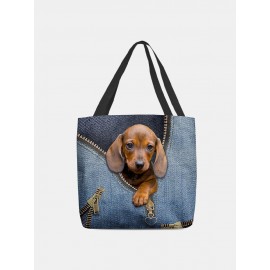 Women Dog Pattern Printing Large Capacity Shoulder Bag Handbag Tote