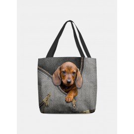 Women Dog Pattern Printing Large Capacity Shoulder Bag Handbag Tote