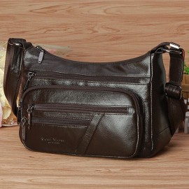 Women Elegant Genuine Leather Multi-pockets Shoulder Bags Crossbody Bags