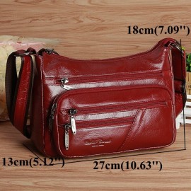 Women Elegant Genuine Leather Multi-pockets Shoulder Bags Crossbody Bags